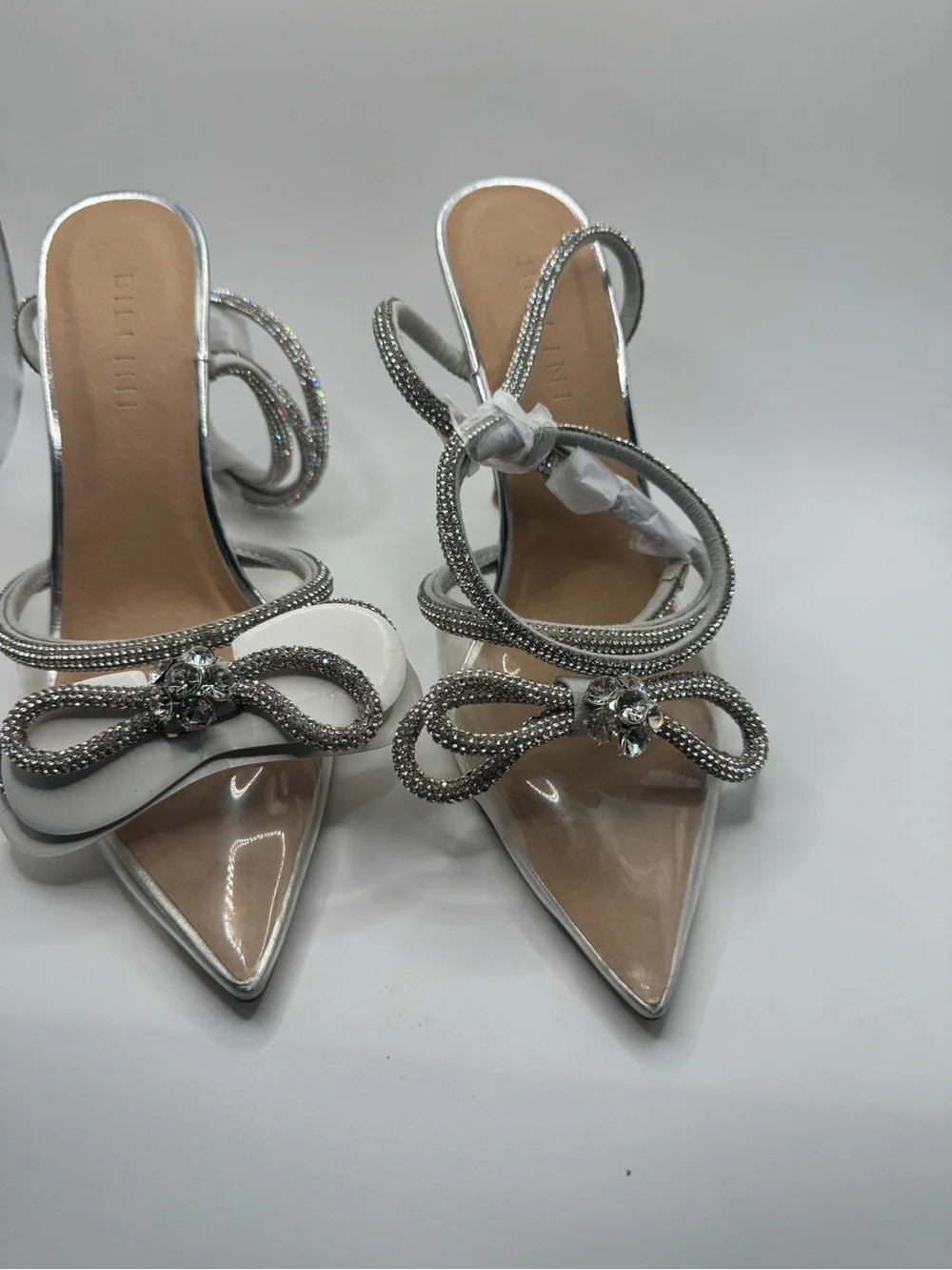 Bellini White & Silver Crystal Bow Pointed-Toe Heels